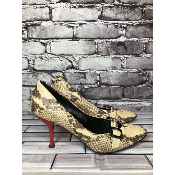 Giuseppe Zanotti Ivory Cream SnakeSkin Leather Pointed Strap Heels Women Sz 37EU - Picture 5 of 16